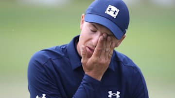 SAN FRANCISCO, CALIFORNIA - AUGUST 06: Jordan Spieth of the United States reacts to a missed putt on the 14th hole during the first round of the 2020 PGA Championship at TPC Harding Park on August 06, 2020 in San Francisco, California. (Photo by Sean M. Haffey/Getty Images)