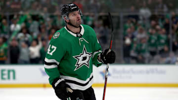 DALLAS, TEXAS - OCTOBER 27: Alexander Radulov #47 of the Dallas Stars celebrates after scoring a goal against the Vegas Golden Knights in the in the second period at American Airlines Center on October 27, 2021 in Dallas, Texas. (Photo by Tom Pennington/Getty Images)