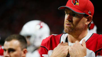 ATLANTA, GA - AUGUST 26: Arizona Cardinals quarterback Carson Palmer (3) looks on during an NFL football game between the Arizona Cardinals and the Atlanta Falcons on August 26, 2017 at Mercedes-Benz Stadium in Atlanta, GA. The Arizona Cardinals won the game 24-14. (Photo by Todd Kirkland/Icon Sportswire via Getty Images)