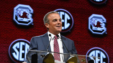 South Carolina football head coach Shane Beamer at SEC Media Days. Mandatory Credit: Christopher Hanewinckel-USA TODAY Sports