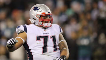 PHILADELPHIA, PENNSYLVANIA - NOVEMBER 17: Danny Shelton #71 of the New England Patriots celebrates a turnover during the first half against the Philadelphia Eagles at Lincoln Financial Field on November 17, 2019 in Philadelphia, Pennsylvania. (Photo by Elsa/Getty Images)