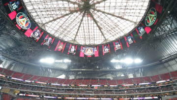 ATLANTA, GA SEPTEMBER 16: Atlantas starting line-up is viewed on the round video board prior to the start of the match between Atlanta United and the Orlando City on September 16, 2017 at Mercedes-Benz Stadium in Atlanta, GA. Atlanta United FC and Orlando City FC played to a 3 3 draw in front of a record MLS crowd of 70,425. (Photo by Rich von Biberstein/Icon Sportswire via Getty Images)