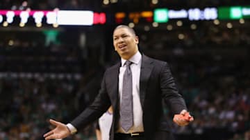 BOSTON, MA - MAY 23: Head coach Tyronn Lue of the Cleveland Cavaliers reacts in the second half against the Boston Celtics during Game Five of the 2018 NBA Eastern Conference Finals at TD Garden on May 23, 2018 in Boston, Massachusetts. NOTE TO USER: User expressly acknowledges and agrees that, by downloading and or using this photograph, User is consenting to the terms and conditions of the Getty Images License Agreement. (Photo by Maddie Meyer/Getty Images)