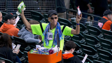 SAN FRANCISCO, CA - APRIL 18: A concession vendor selling in the stands before the game between the San Francisco Giants and the Arizona Diamondbacks at AT&T Park on April 18, 2015 in San Francisco, California. The San Francisco Giants defeated the Arizona Diamondbacks 4-1. (Photo by Jason O. Watson/Getty Images)