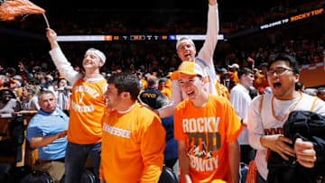 KNOXVILLE, TN - JANUARY 24: Tennessee Volunteers students celebrate after defeating the Kentucky Wildcats at Thompson-Boling Arena on January 24, 2017 in Knoxville, Tennessee. Tennessee defeated Kentucky 82-80. (Photo by Joe Robbins/Getty Images)