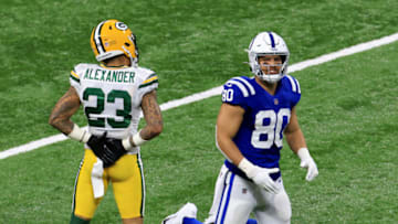INDIANAPOLIS, INDIANA - NOVEMBER 22: Jaire Alexander #23 of the Green Bay Packers breaks up a play intended for Trey Burton #80 of the Indianapolis Colts at Lucas Oil Stadium on November 22, 2020 in Indianapolis, Indiana. (Photo by Justin Casterline/Getty Images)