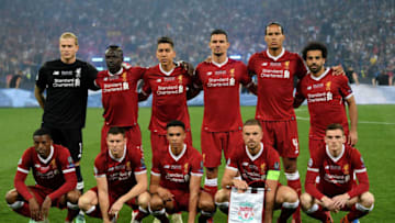 KIEV, UKRAINE - MAY 26: The Liverpool team line up prior to the UEFA Champions League Final between Real Madrid and Liverpool at NSC Olimpiyskiy Stadium on May 26, 2018 in Kiev, Ukraine. (Photo by Shaun Botterill/Getty Images)