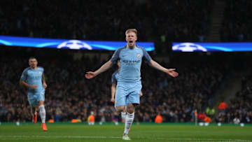MANCHESTER, ENGLAND - NOVEMBER 01: Kevin De Bruyne celebrates after scoring a goal to make it 2-1 during the UEFA Champions League match between Manchester City FC and FC Barcelona at Etihad Stadium on November 1, 2016 in Manchester, England. (Photo by Matthew Ashton - AMA/Getty Images)