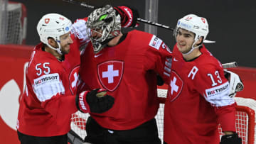 Switzerland's forward Nico Hischier. (Photo by Gints IVUSKANS / AFP)
