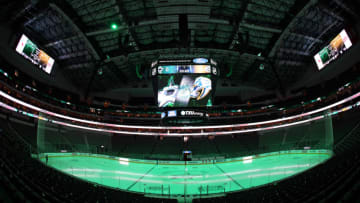 DALLAS, TEXAS - MARCH 07: Empty stands before fans enter the arena for a game between the Nashville Predators and the Dallas Stars at American Airlines Center on March 07, 2020 in Dallas, Texas. (Photo by Ronald Martinez/Getty Images)