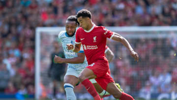 LIVERPOOL, ENGLAND - AUGUST 19: Antoine Semenyo of AFC Bournemouth and Cody Gakpo of Liverpool in action during the Premier League match between Liverpool FC and AFC Bournemouth at Anfield on August 19, 2023 in Liverpool, England. (Photo by Visionhaus/Getty Images)