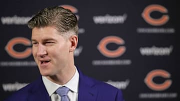LAKE FOREST, IL - JANUARY 09: General manager Ryan Pace of the Chicago Bears speaks to the media during an introductory press conference for new head coach Matt Nagy at Halas Hall on January 9, 2018 in Lake Forest, Illinois. (Photo by Jonathan Daniel/Getty Images)