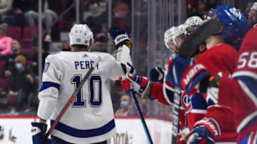 Dec 7, 2021; Montreal, Quebec, CAN; Corey Perry against the Montreal Canadiens. Mandatory Credit: Eric Bolte-USA TODAY Sports