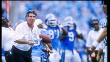 27 Sep 1997: Head coach Mack Brown of North Carolina during the Tar Heels 48-20 win over the Virginia Cavaliers at Kenan Stadium in Chapel Hill, North Carolina. Mandatory Credit: Doug Pensinger /Allsport