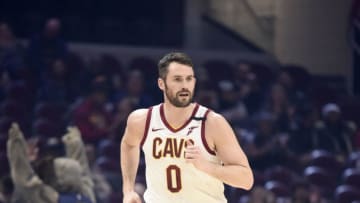 Cleveland Cavaliers big man Kevin Love runs back on defense. (Photo by Jason Miller/Getty Images)