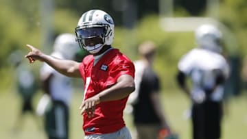 Jun 14, 2016; Florham Park, NJ, USA; New York Jets quarterback Geno Smith (7) during OTA at Atlantic Health Jets Training Center. Mandatory Credit: Noah K. Murray-USA TODAY Sports