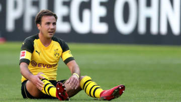 DORTMUND, GERMANY - MAY 05: Mario Goetze of Dortmund sits on the pitch during the Bundesliga match between Borussia Dortmund and 1. FSV Mainz 05 at Signal Iduna Park on May 5, 2018 in Dortmund, Germany. (Photo by Christof Koepsel/Bongarts/Getty Images)