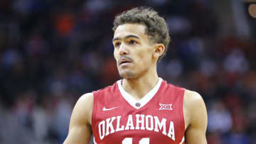 KANSAS CITY, MO - MARCH 07: Oklahoma Sooners guard Trae Young (11) in the first half of a first round matchup in the Big 12 Basketball Championship between the Oklahoma Sooners and Oklahoma State Cowboys on March 7, 2018 at Sprint Center in Kansas City, MO. (Photo by Scott Winters/Icon Sportswire via Getty Images)