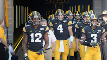 IOWA CITY, IA. - SEPTEMBER 07: The Iowa Hawkeyes take the field before a Big Ten Conference football game between the Rutgers Scarlett Knights and the Iowa Hawkeyes on September 07, 2019, at Kinnick Stadium, Iowa City, IA. (Photo by Keith Gillett/Icon Sportswire via Getty Images)