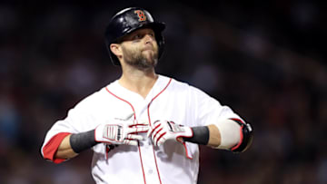 BOSTON, MA - MAY 29: Dustin Pedroia #15 of the Boston Red Sox looks on during the seventh inning against the Toronto Blue Jays at Fenway Park on May 29, 2018 in Boston, Massachusetts. (Photo by Maddie Meyer/Getty Images)