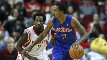 The Detroit Pistons may be looking for more of a pure point guard, which could cause them to deal Brandon Jennings. Could the Houston Rockets be a fit? Mandatory Credit: Troy Taormina-USA TODAY Sports