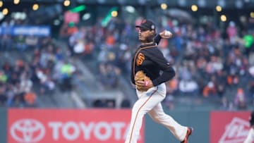 Mar 31, 2016; San Francisco, CA, USA; San Francisco Giants starting pitcher Jeff Samardzija (29) throws the ball against the Oakland Athletics in the first inning at AT&T Park. Mandatory Credit: Neville E. Guard-USA TODAY Sports