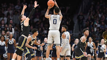 WASHINGTON, DC - MARCH 07: Jahvon Blair #0 of the Georgetown Hoyas takes a jump shot over Collin Gillespie #2 of the Villanova Wildcats during a college basketball game against the Georgetown Hoyas at the Capital One Arena on March 7, 2020 in Washington, DC. (Photo by Mitchell Layton/Getty Images)