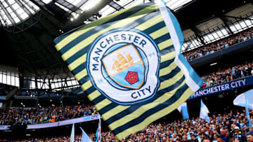 MANCHESTER, ENGLAND - AUGUST 19: Manchester City flag is seen during the Premier League match between Manchester City and Huddersfield Town at Etihad Stadium on August 19, 2018 in Manchester, United Kingdom. (Photo by Alex Livesey/Getty Images)
