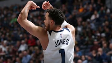 MINNEAPOLIS, MN - MARCH 28: Tyus Jones #1 of the Minnesota Timberwolves. Copyright 2018 NBAE (Photo by David Sherman/NBAE via Getty Images)