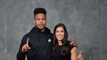 NEW YORK, NY - APRIL 13: NBA Draft prospect, Markelle Fultz poses for a portrait with number one overall pick Kelsey Plum during the WNBA Draft on April 13, 2017 at Samsung 837 in New York, New York. NOTE TO USER: User expressly acknowledges and agrees that, by downloading and or using this Photograph, user is consenting to the terms and conditions of the Getty Images License Agreement. Mandatory Copyright Notice: Copyright 2017 NBAE (Photo by Jennifer Pottheiser/NBAE via Getty Images)