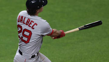 BALTIMORE, MARYLAND - MAY 07: Bobby Dalbec #29 of the Boston Red Sox hits a three run home run against the Baltimore Orioles during the fourth inning at Oriole Park at Camden Yards on May 7, 2021 in Baltimore, Maryland. (Photo by Patrick Smith/Getty Images)