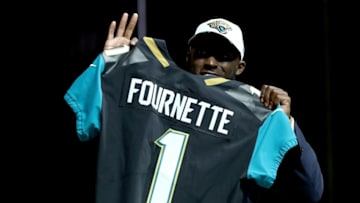 PHILADELPHIA, PA - APRIL 27: Leonard Fournette of LSU reacts after being picked