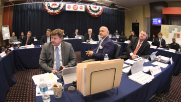 WASHINGTON, DC - JUNE 12: Washington Nationals General Manager & President of Baseball Operations Mike Rizzo in the war room during the draft at Nationals Park on June 12, 2017 in Washington, DC. (Photo by Mitchell Layton/Getty Images)