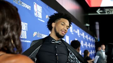BROOKLYN, NY - JUNE 21: NBA Draft prospect, Marvin Bagley III poses for a photo during the Mtn. Dew Kickstart Green Carpet on June 21, 2018 at Barclays Center during the 2018 NBA Draft in Brooklyn, New York. NOTE TO USER: User expressly acknowledges and agrees that, by downloading and or using this photograph, User is consenting to the terms and conditions of the Getty Images License Agreement. Mandatory Copyright Notice: Copyright 2018 NBAE (Photo by Chris Marion/NBAE via Getty Images)