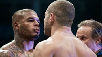 ISTANBUL, TURKEY - APRIL 12: Tyrone Spong and Gohkan Saki face each other before the final fight for the Light Heavyweight World title on April 12, 2014 in Istanbul, Turkey. (Photo by Pedro Gomes/Getty Images)
