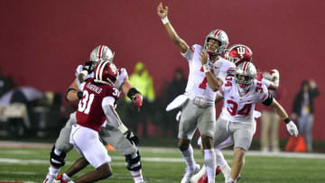 Ohio Ohio State Buckeyes quarterback C.J. Stroud (7) throws a pass against the Indiana Hoosiers during the second quarter at Memorial Stadium. Mandatory Credit: Marc Lebryk-USA TODAY Sports