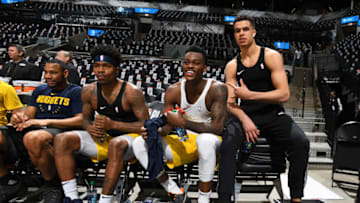 SAN ANTONIO, TX - APRIL 18: Brandon Goodwin #6, Jarred Vanderbilt #8 and Michael Porter Jr. #1 of the Denver Nuggets as seen during the game against the San Antonio Spurs during Game Three of Round One of the 2019 NBA Playoffs on April 18, 2019 at the AT&T Center in San Antonio, Texas. NOTE TO USER: User expressly acknowledges and agrees that, by downloading and/or using this photograph, user is consenting to the terms and conditions of the Getty Images License Agreement. Mandatory Copyright Notice: Copyright 2019 NBAE (Photo by Garrett Ellwood/NBAE via Getty Images)
