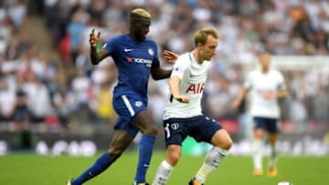 LONDON, ENGLAND - AUGUST 20: Tiemoue Bakayoko of Chelsea and Christian Eriksen of Tottenham Hotspur battle for possession during the Premier League match between Tottenham Hotspur and Chelsea at Wembley Stadium on August 20, 2017 in London, England. (Photo by Shaun Botterill/Getty Images)