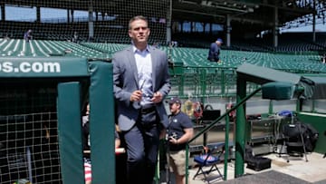CHICAGO, ILLINOIS - JUNE 07: Chicago Cubs President Theo Epstein attends a an introductory press conference for Craig Kimbrel at Wrigley Field on June 07, 2019 in Chicago, Illinois. (Photo by Nuccio DiNuzzo/Getty Images)