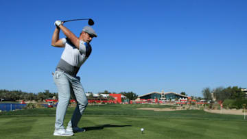 ABU DHABI, UNITED ARAB EMIRATES - JANUARY 16: Bryson DeChambeau of The United States tees off on the ninth during Day One of the Abu Dhabi HSBC Championship at Abu Dhabi Golf Club on January 16, 2020 in Abu Dhabi, United Arab Emirates. (Photo by Andrew Redington/Getty Images)
