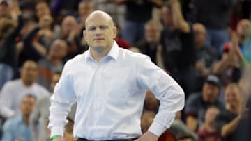 NEW YORK, NY - MARCH 19: Cael Sanderson of the Penn State Nittany Lions during the finals of the NCAA Wrestling Championships on March 19, 2016 at Madison Square Garden in New York, New York. (Photo by Hunter Martin/Getty Images)