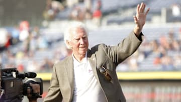 Jul 20, 2015; Atlanta, GA, USA; Atlanta Braves broadcaster Don Sutton is honored before a game against the Los Angeles Dodgers at Turner Field. Mandatory Credit: Brett Davis-USA TODAY Sports