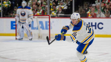 Jan 28, 2023; Saint Paul, Minnesota, USA; Buffalo Sabres defenseman Rasmus Dahlin (26) in action in the third period at Xcel Energy Center. Mandatory Credit: Matt Blewett-USA TODAY Sports