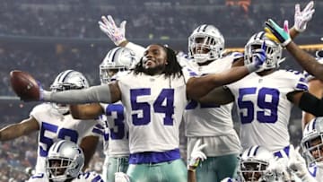 ARLINGTON, TX - OCTOBER 14: Jaylon Smith #54 and the Dallas Cowboys defense celebrate a fumble recovery against the Jacksonville Jaguars at AT&T Stadium on October 14, 2018 in Arlington, Texas. (Photo by Ronald Martinez/Getty Images)