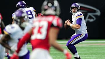 ATLANTA, GA - DECEMBER 03: Case Keenum #7 of the Minnesota Vikings drops back to pass during the first half against the Atlanta Falcons at Mercedes-Benz Stadium on December 3, 2017 in Atlanta, Georgia. (Photo by Scott Cunningham/Getty Images)