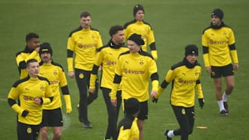 Borussia Dortmund train ahead of the game (Photo by INA FASSBENDER/AFP via Getty Images)