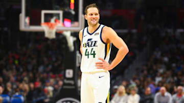 LOS ANGELES, CA - NOVEMBER 03: Utah Jazz Forward Bojan Bogdanovic (44) looks on during a NBA game between the Utah Jazz and the Los Angeles Clippers on November 3, 2019 at STAPLES Center in Los Angeles, CA. (Photo by Brian Rothmuller/Icon Sportswire via Getty Images)