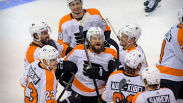 Ivan Provorov, Matt Niskanen, Oskar Lindblom, Tyler Pitlick, Nicolas Aube-Kubel, and defenseman Robert Hagg, Philadelphia Flyers (Mandatory Credit: Dan Hamilton-USA TODAY Sports)