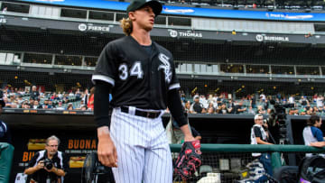 CHICAGO, IL - AUGUST 21: Chicago White Sox starting pitcher Michael Kopech (34), making his MLB debut, enters the field before an MLB game between the Kansas City Royals and the Chicago White Sox on August 21, 2018, at Guaranteed Rate Field in Chicago, IL. (Photo by Daniel Bartel/Icon Sportswire via Getty Images)