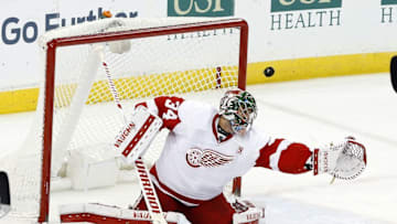 Dec 20, 2016; Tampa, FL, USA; Detroit Red Wings goalie Petr Mrazek (34) makes a save against the Tampa Bay Lightning during the second period at Amalie Arena. Mandatory Credit: Kim Klement-USA TODAY Sports